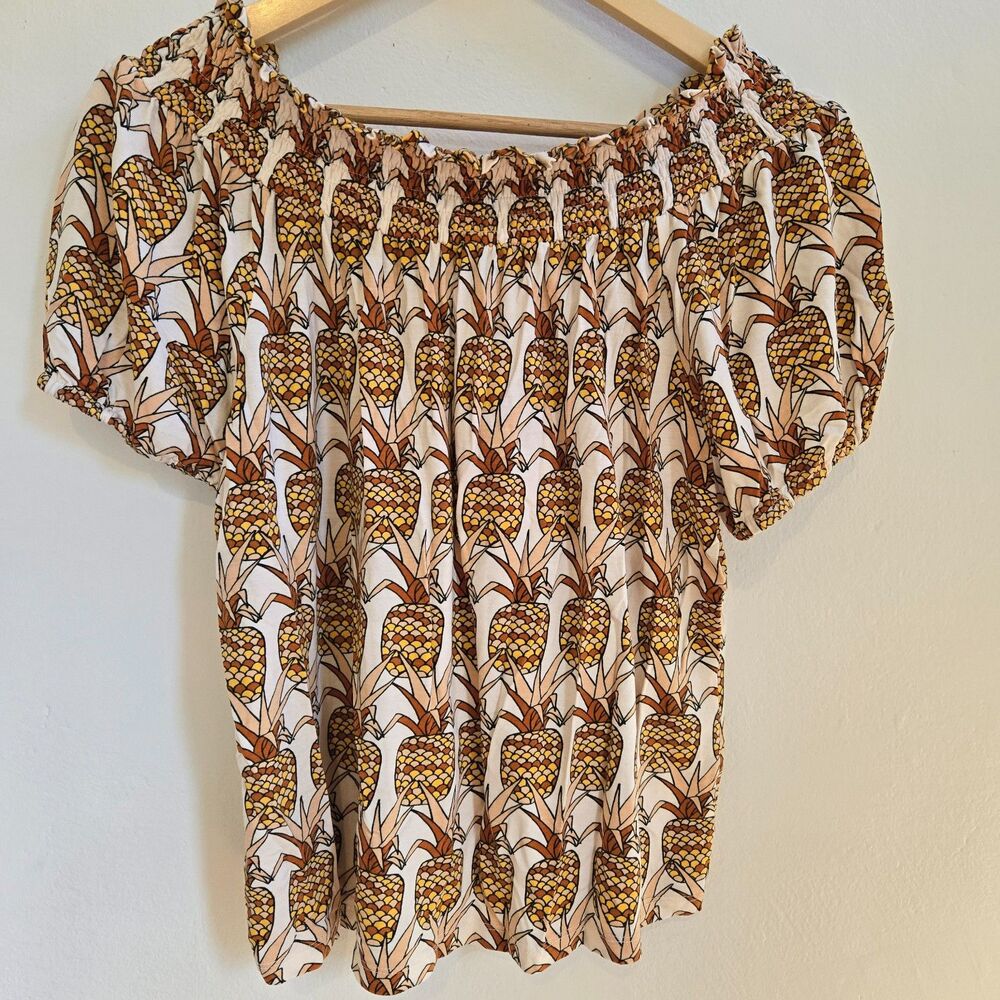 Anthropologie Porridge Top M Fruit Print Bow Bohemian Cottagecore Beach Summer
